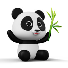 Cute panda character with bamboo, 3d rendering © Thanasantipan