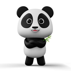 Cute panda character with bamboo, 3d rendering © Thanasantipan