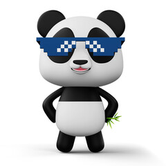 Cute panda character with bamboo, 3d rendering © Thanasantipan