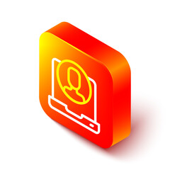 Isometric line Telephone 24 hours support icon isolated on white background. All-day customer support call-center. Full time call services. Orange square button. Vector