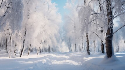 View of snow covered trees in winter Generative AI