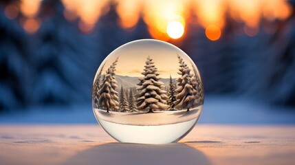 Fototapeta na wymiar Christmas glass ball with tree in it on winter background Generative AI