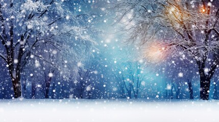 Color snowflakes on winter park background. Snowfall in park Generative AI