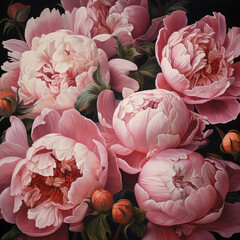 Close-up of flowers Pink peonies . Beautiful peony flower for catalog or online store. Floral shop concept . Beautiful fresh cut bouquet. Flowers delivery Generative AI technology