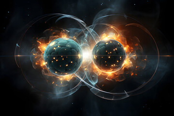 Two atomic nuclei, nuclear fusion - obrazy, fototapety, plakaty
