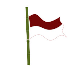 the red and white flag of the Indonesian state symbol with a bamboo pole