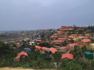 Rohingya refugee tents and house camp view in Bangladesh