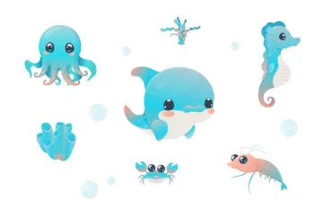 Tuinposter  stickers vector illustration sea dwellers creatures illustration © Anna