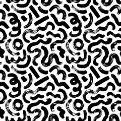 Hand drawn seamless pattern with curved lines. Chaotic ink brush scribbles decorative texture. Messy doodles, bold curvy lines ornament. Brush drawn abstract vector shapes. Dashes and stripes.