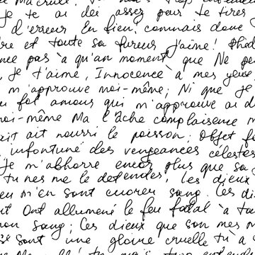 Seamless abstract french text pattern. Vector wallpaper with old pen writing. Illegible ink-written poetry. Ornament with handwritten simple calligraphy. Unreadable french letter, cursive text.