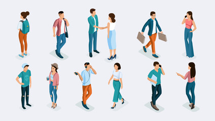 Plakat Vector of trendy casually dressed young people, teenagers and students.