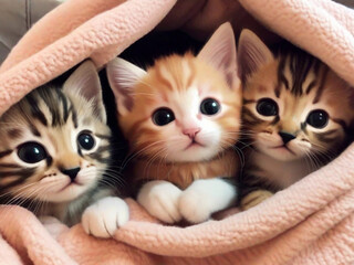 a group of kittens cuddled up in a cozy blanket fort