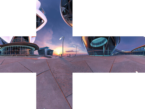 futuristic place space age sci fi 2 360&deg; environment 3d render cube mapping transparent