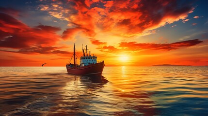 Naklejka premium Traditional boat at sunset