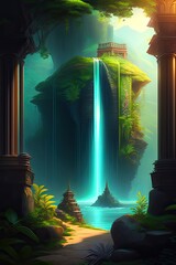 Fantasy landscape Artwork Mountains Lost City