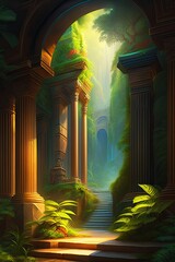Fantasy landscape Artwork Mountains Lost City