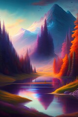 Fantasy landscape Artwork Mountains Forest