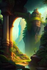 Fantasy landscape Artwork Mountains Lost City