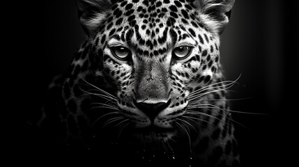 leopardo em preto e branco  - obrazy, fototapety, plakaty