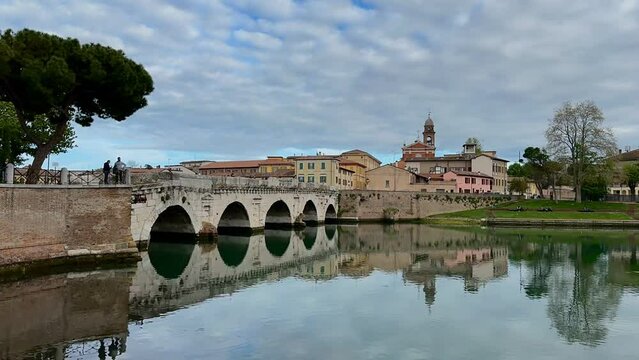 Fiume Marecchia bridge over the river - Rimini, Italy - timelapse