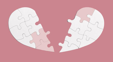 Broken split heart puzzle. Divorce, breakup, heartbreak concept