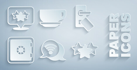 Set Wi-Fi wireless internet, Digital door lock, Safe, Stars rating, Coffee cup and icon. Vector