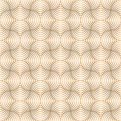 Seamless gold and white art deco circle stripe line and fan shape pattern.
