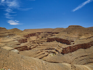 Dry and arid deserted region in a desert landscape in the mountains of Morocco.