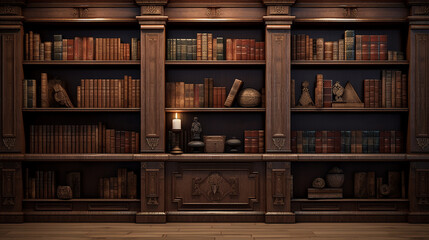 biblioteca antiga com estante de madeira 