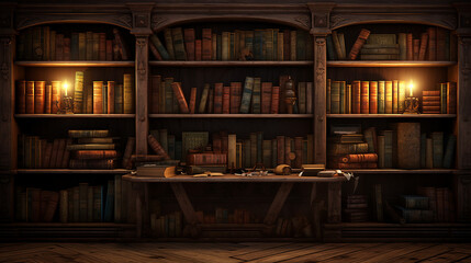 biblioteca antiga com estante de madeira 