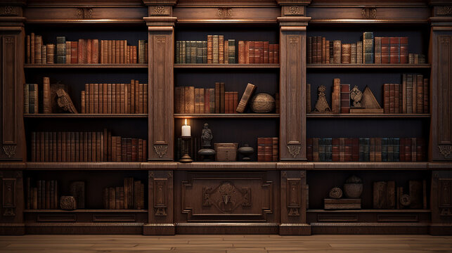 biblioteca antiga com estante de madeira 