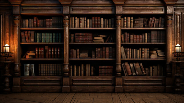 biblioteca antiga com estante de madeira 