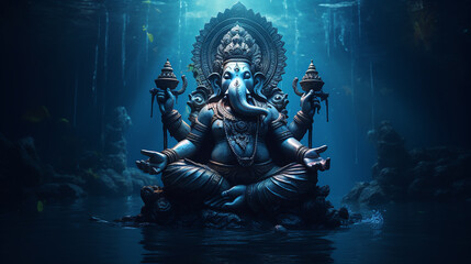 Ganesha deus do intelecto, da sabedoria e da fortuna para a tradição religiosa do hinduísmo e védica. - obrazy, fototapety, plakaty