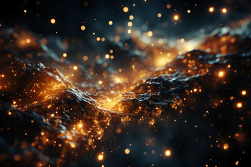 Naklejka premium view of glowing particles floating about in the space. AI generative
