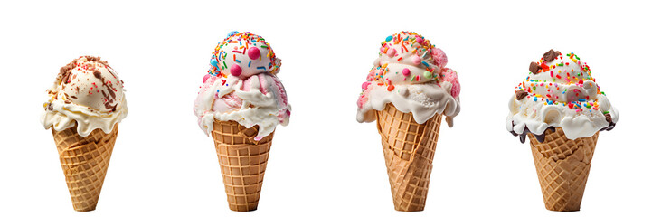 Strawberry ice cream Cone, side view with transparent background. AI Generative