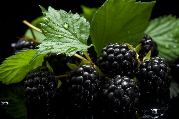Blackberry Cluster with Verdant Leaves. Generative AI