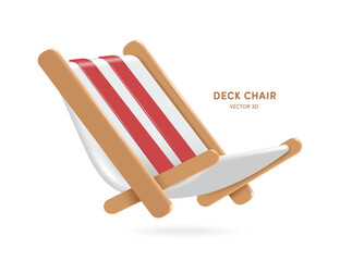 beach chair red white stripes or deck chair used on the beach or by the sea in a minimalist style like a cartoon