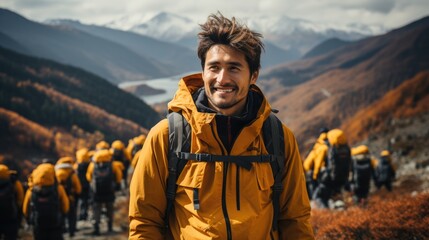 A group of mountaineers traveling with a camera