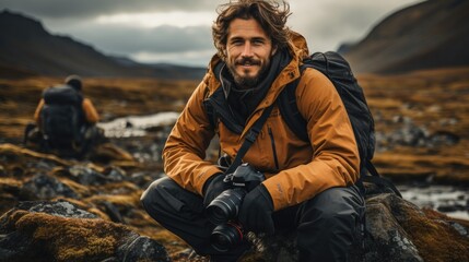 A group of mountaineers traveling with a camera