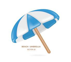 umbrella blue white stripes used on the beach or by the sea in a minimalist style like a cartoon