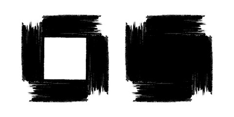 Scribble stain. Grunge square frame set. Hand drawn in brush. Sale banner. Vector distress background