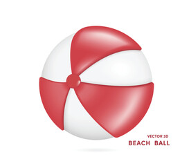 Beach ball or volleyball with red and white stripes in cartoon style, minimal style