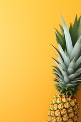 Pineapple on yellow background, empty copy space, Vertical format 2:3