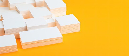 White business cards with space for writing on a yellow and orange background. Representing