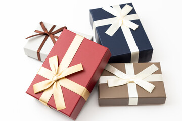 白背景にたくさんのプレゼントボックス