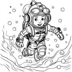 kids diving in sea coloring book, ocean book of drawings dooodle for boys