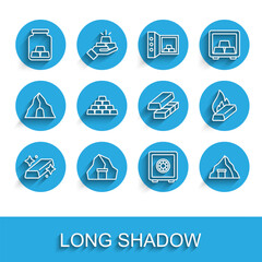 Set line Gold bars, mine, Safe, Molten gold being poured and exchange money icon. Vector