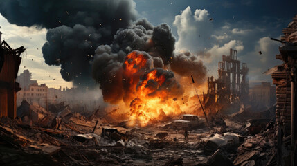 Conceptual image of disaster, war in the city.
