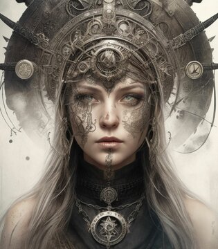 Surreal Alchemist: Female Viking Master Alchemist Oil Painting
