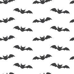 Halloween pattern with cute bats in the night sky for party decoration. Cute October white background.